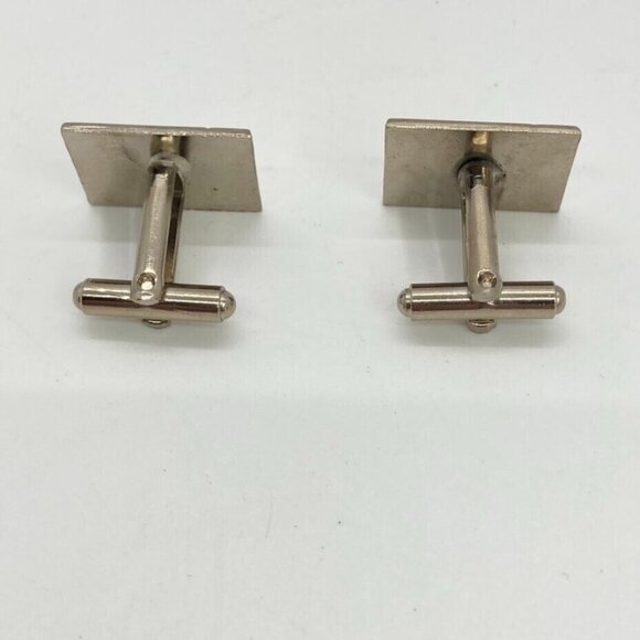 Vintage Polished Silver Tone Cufflinks Rectangle Clear Crystal Rhinestone - Picture 4 of 6